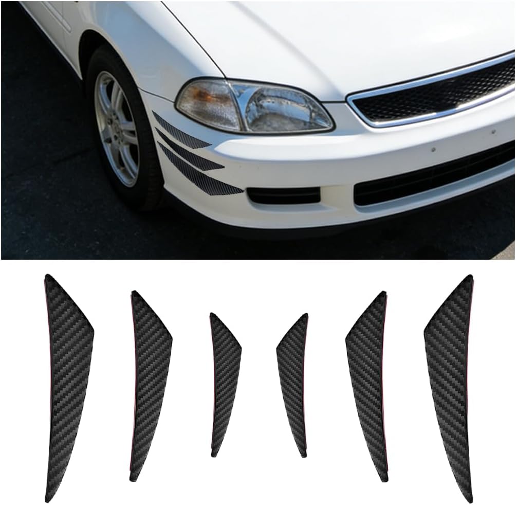 6PCS Universal Carbon Fiber Black Car Spoiler Canards Kit - Front Bumper Fins, Side Skirt Lip Splitters, Anti-Collision Strips for Cars, SUVs, Trucks