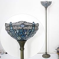 Vista 6 de WERFACTORY Tiffany Floor Lamp Sea Blue Stained Glass Dragonfly Light 12X12X71 Inches Pole Torchiere Standing Corner Torch Uplight Decor Bedroom