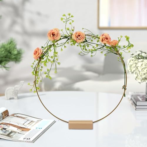 Miniatura 5 de CALIDAKA 10 aros florales de metal, centro de mesa de aro floral de metal de 11.81 pulgadas con 10 bases de madera y 1 cuerda, corona reutilizable