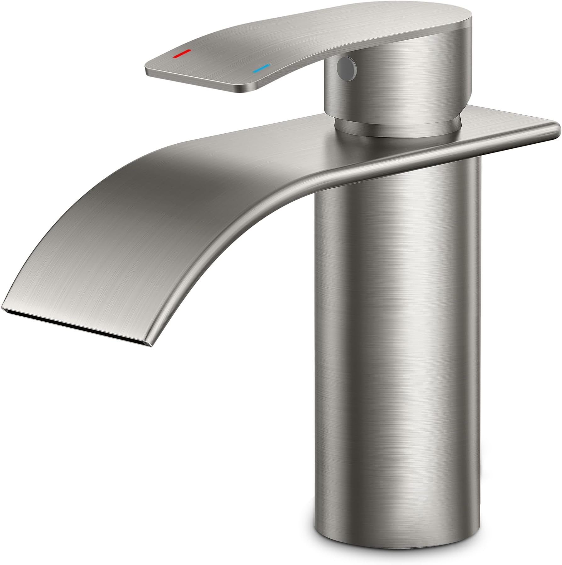FORIOUS Waterfall Bathroom Taps, Stainless Steel, Brushed Nickel, Single Handle Mixer, Cold and Hot Water Basin Taps, Water-Saving, Energy-Saving