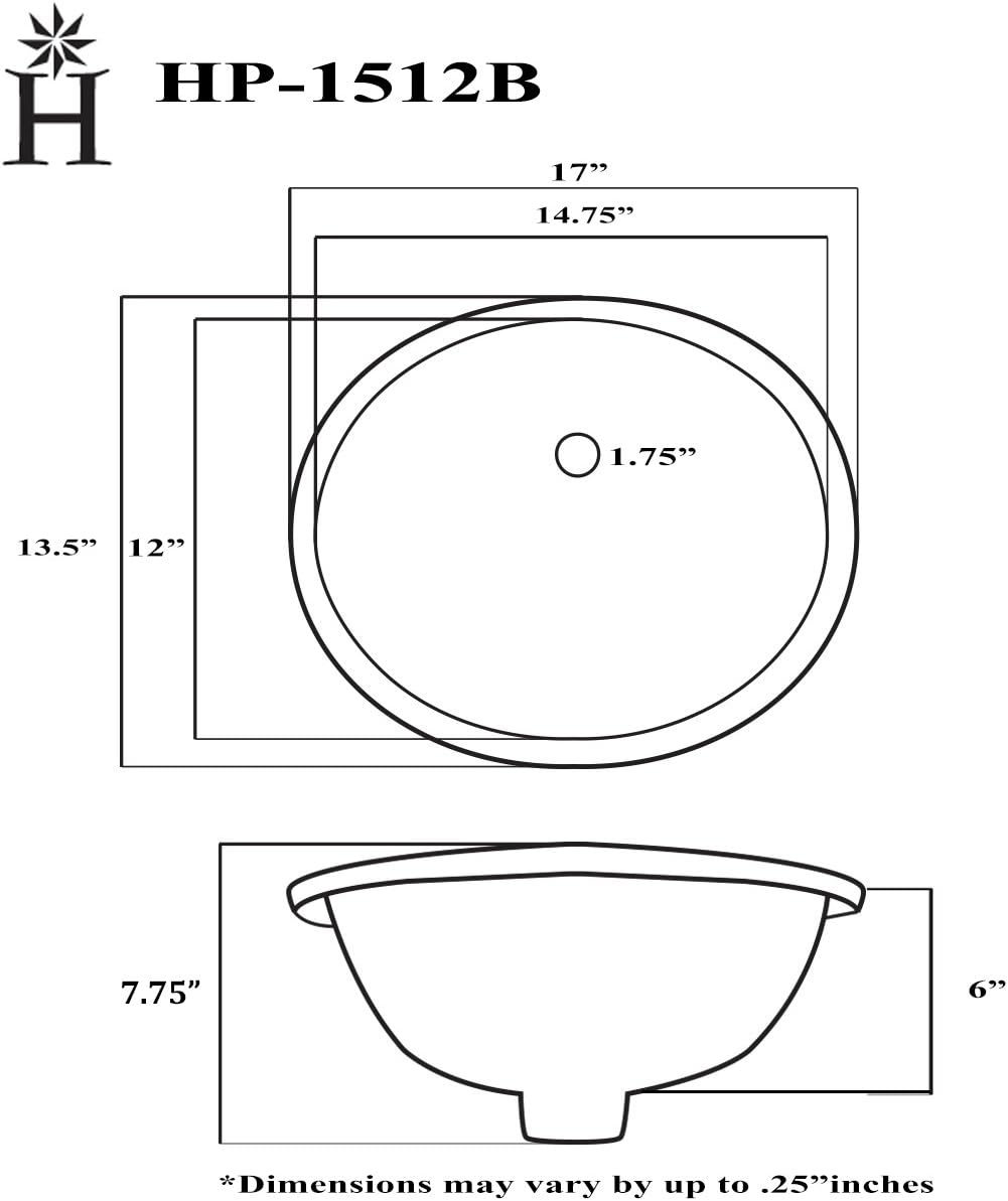 15x12 Inch Biscuit Oval Undermount Vanity Sink HP-1512B
