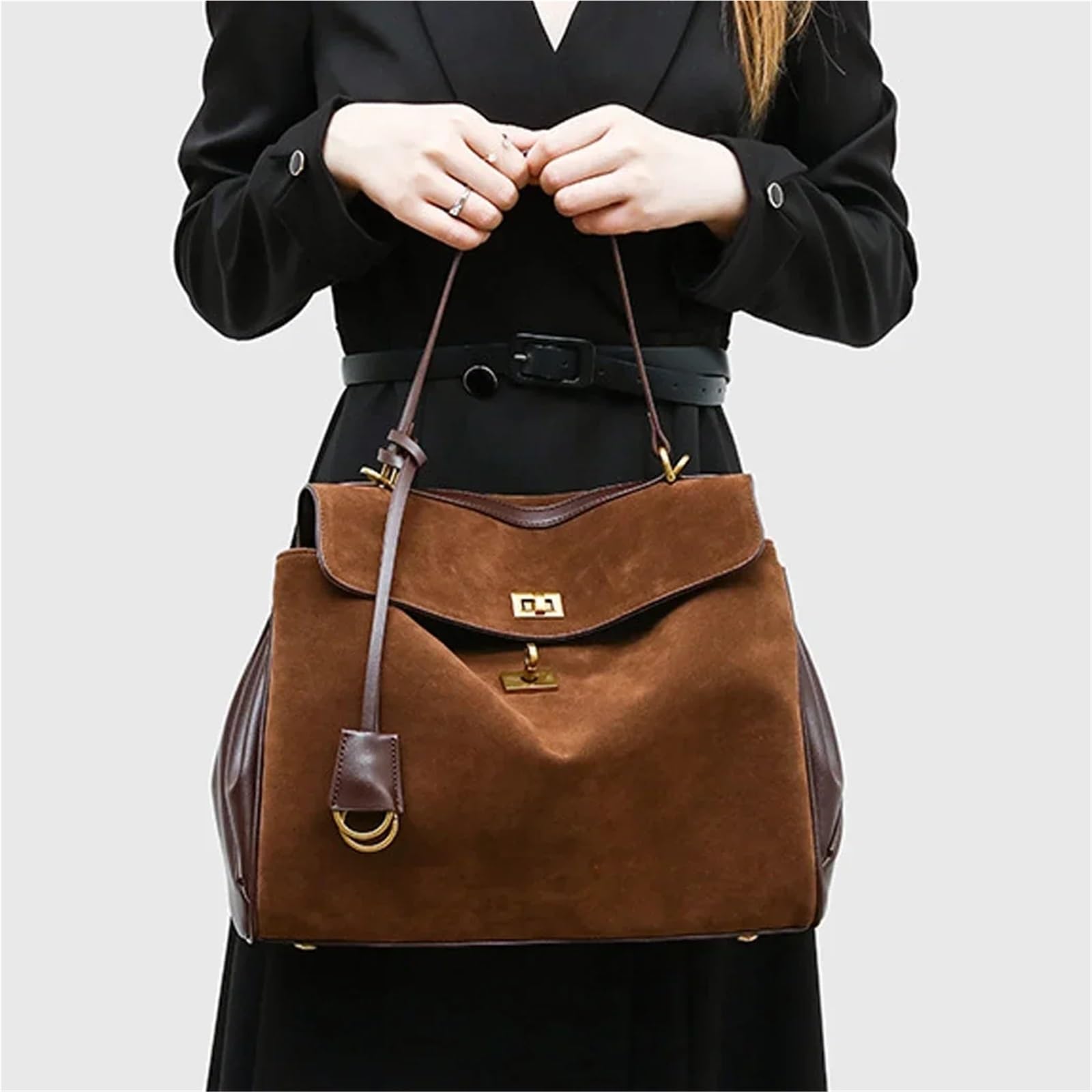 Borsa Camoscio Marrone Borsa da donna in pelle scamosciata, borsa ascella autunnale e invernale, a tracolla for signora