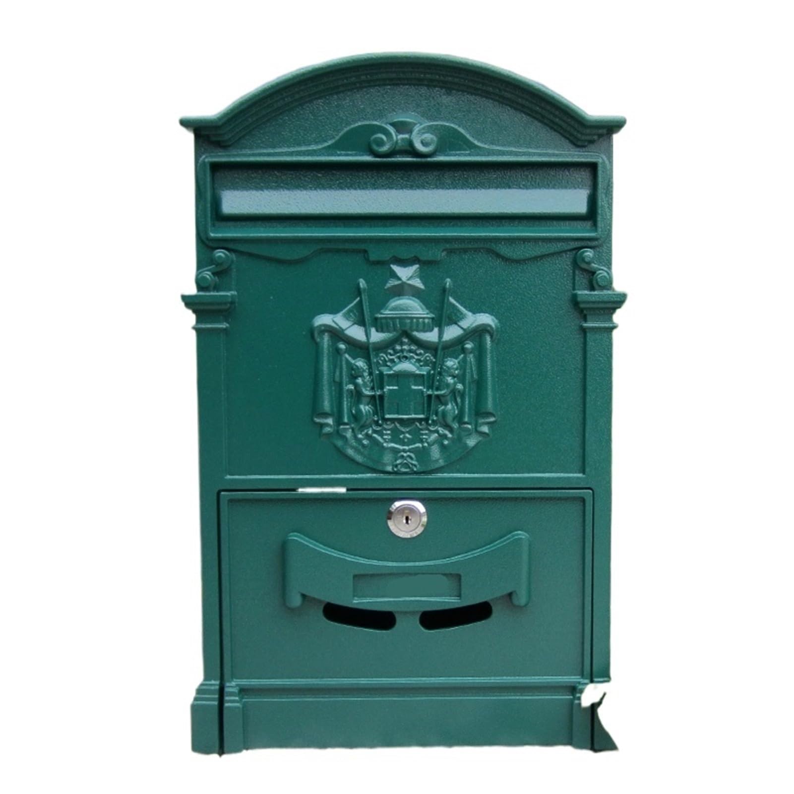 Xylrsmh Green Post Box Wall Mount Locking Mailbox Vintage Lockable Metal Mailboxe Large Capacity Postbox Security Mail Letter Post Box Outdoor Mail Box Letter Box(Green)