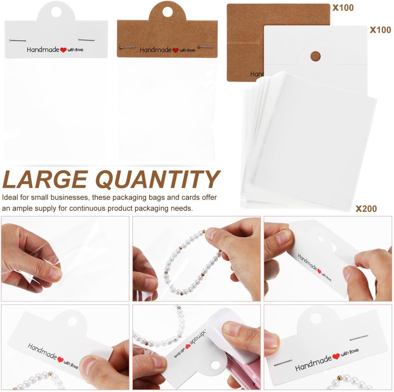Angoily 200pcs Jewelry Display Cards Kraft Paper Small Packaging Bags Earring Display Handmade Holder Business Supplies Craft Packaging