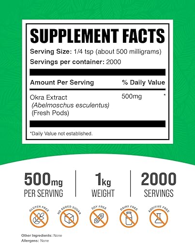 Miniatura 9 de BULKSUPPLEMENTS.COM Polvo de extracto de okra - Suplemento de digestión - Suplementos ricos en fibra (100 gramos - 3.5 oz)