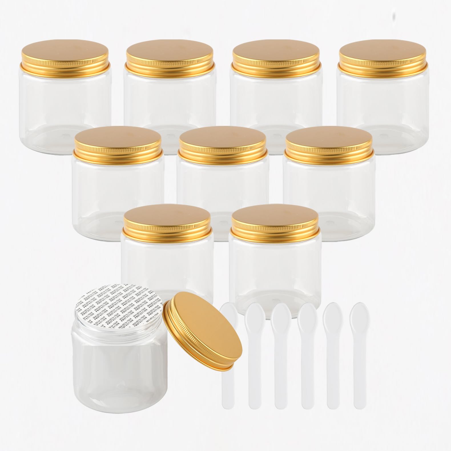 Mustertopf,Kosmetiktopf, 24 leere Kosmetikdosen aus Kunststoff mit goldenen Schraubdeckeln for Kosmetik, Reisen, selbstgemachte Cremes, Gele, Lippenbalsam, Salben, Aufbewahrungsbehälter + 24 x Spatel(