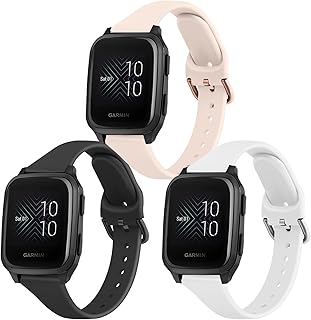 Wanme Slim Bands for Garmin Venu 2 Plus / Venu Sq / Venu / Vivoactive 3 Watch Band Women Men, 3 Pack Soft Silicone Replacement Wristband Sport Strap for Garmin Vivomove Sport, Vivoactive 3 Music, Forerunner 645 / 245 Music Smart Watch