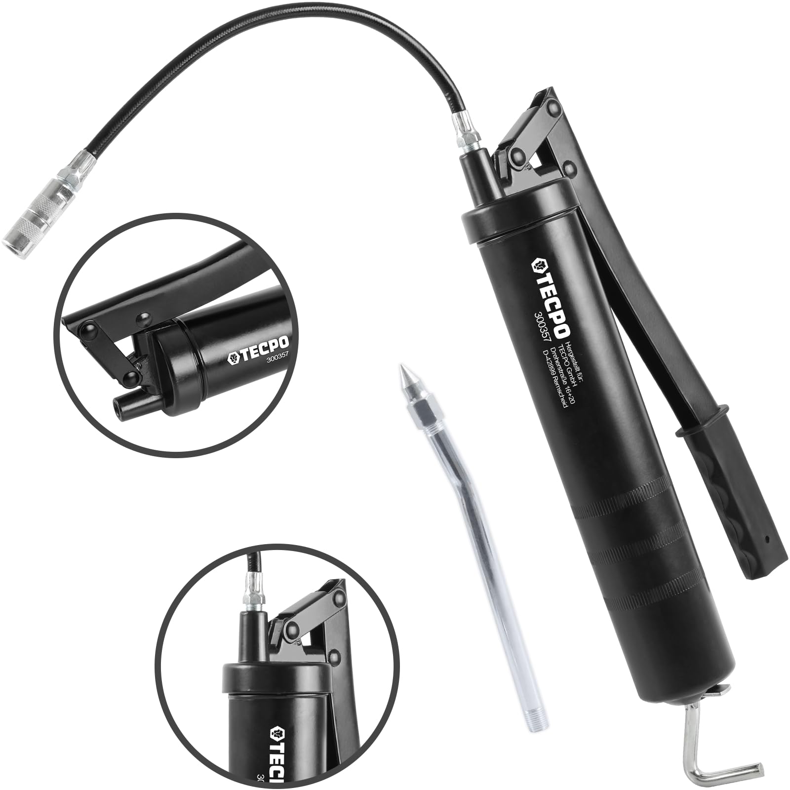TECPO Grasa multiusos de alto rendimiento, complejo Li 2N-30, 12 x 400 g, con cartucho de prensa manual, grasa de larga duración, grasa para rodamientos, reduce la fricción y los golpes, con prensa de