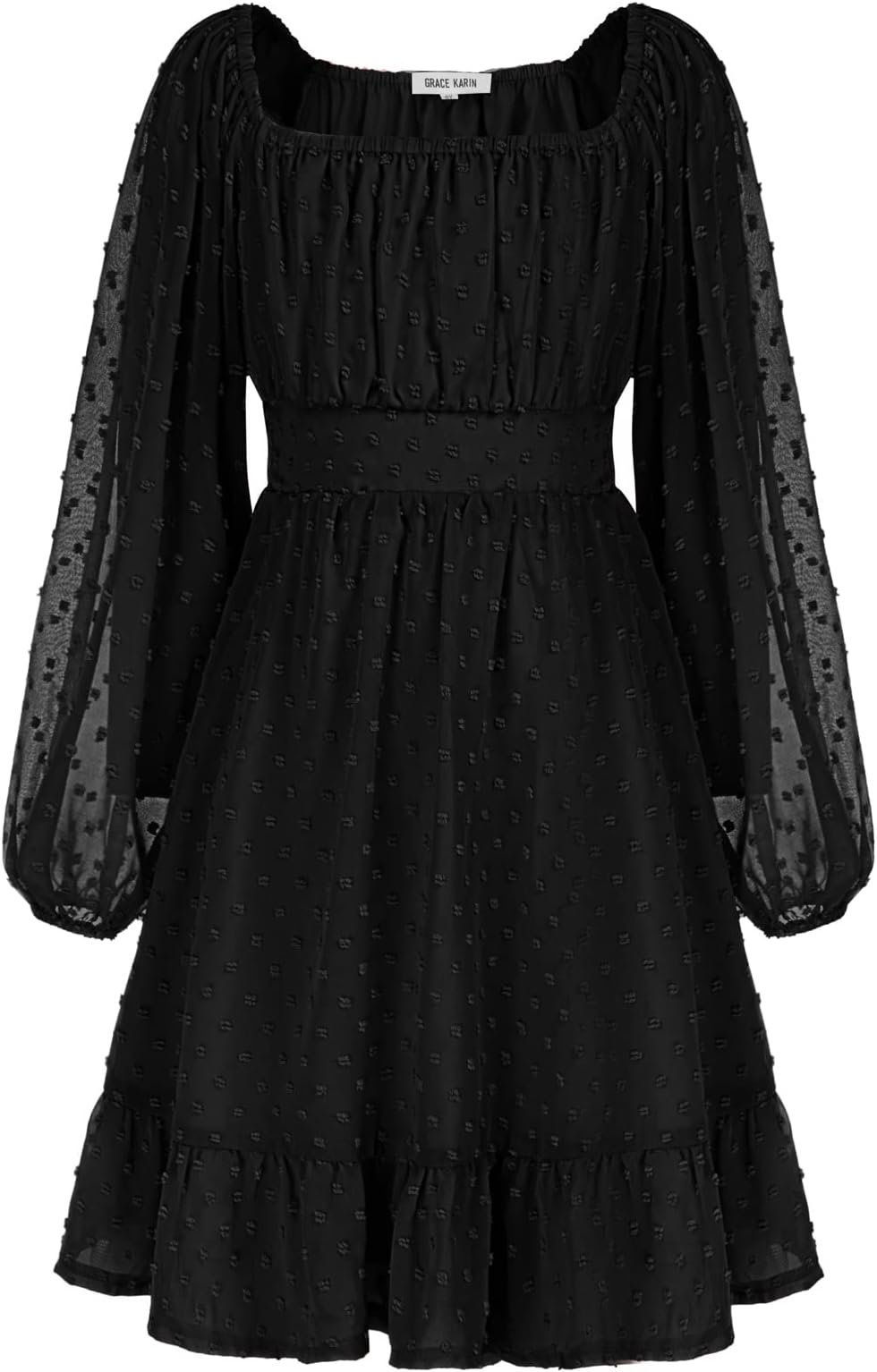 GRACE KARIN Girls Ruffle Tiered Dress Long Sleeve Swiss Dot Flowy A-Line Dress 6-14Y