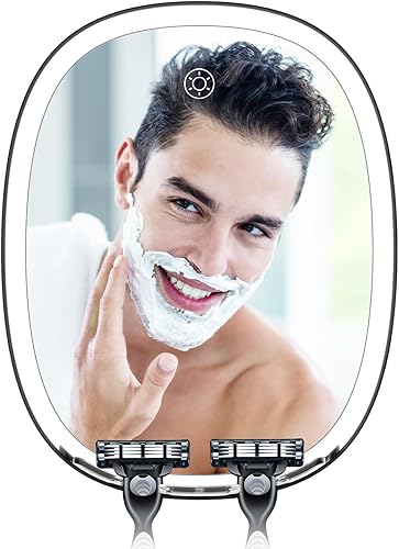 Espejo de ducha sin niebla para afeitarse y maquillaje, espejo de ducha de baño inastillable antivaho con luz (3 ajustes de color), gancho adhesivo
