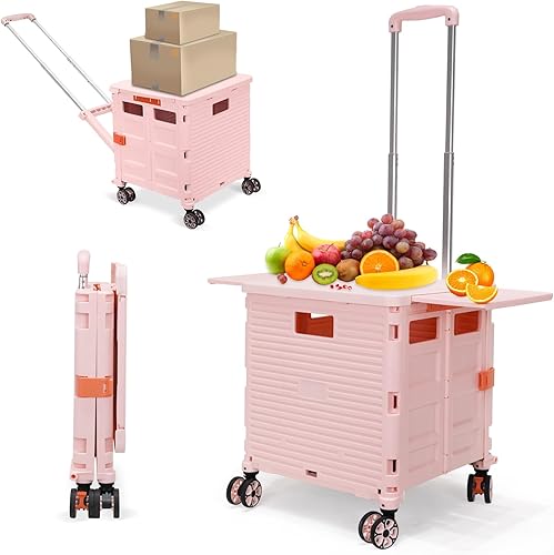 Miniatura 7 de SELORSS Carrito plegable con ruedas giratorias, tapa magnética extendida, mango telescópico, ángulo ajustable para transportes, comestibles,