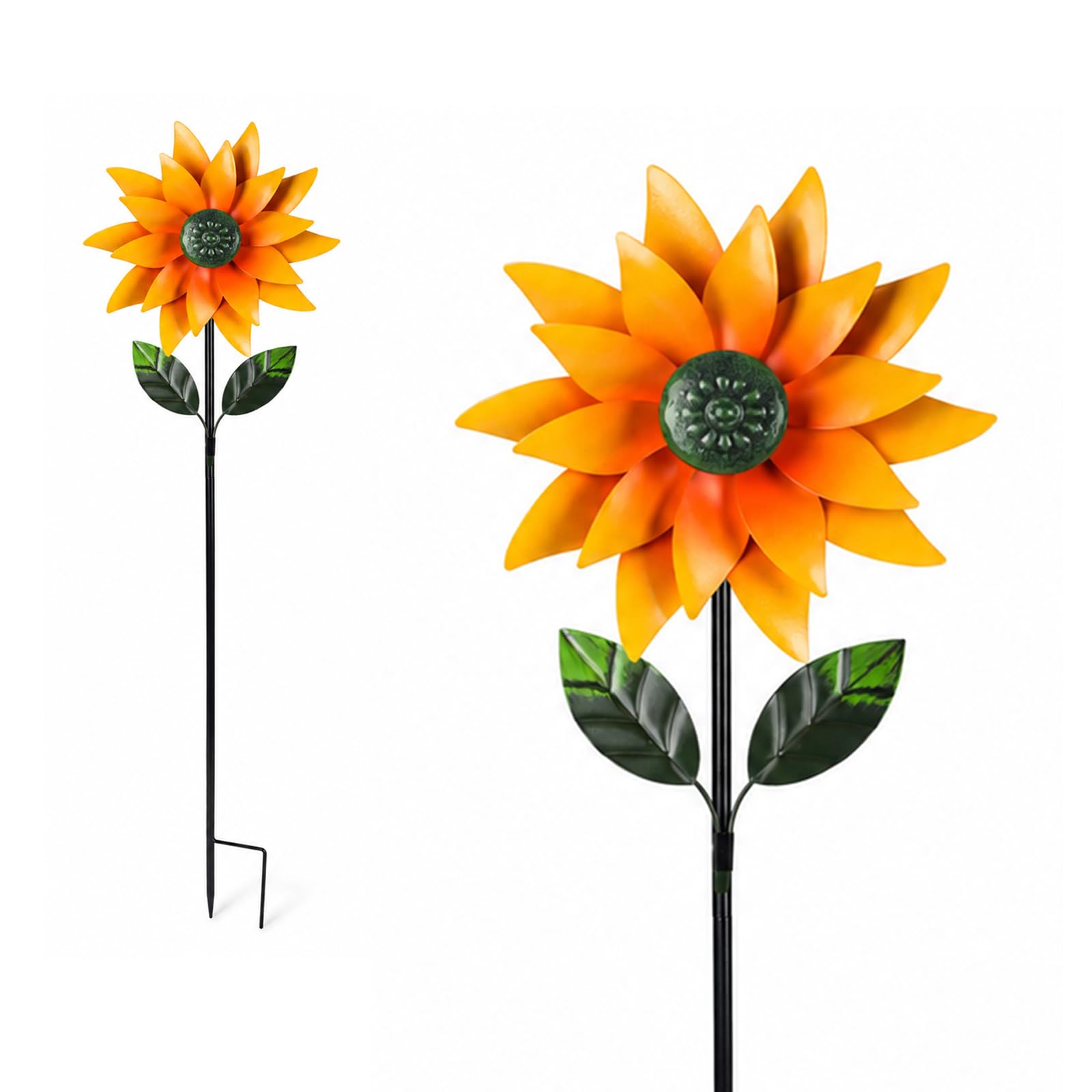 Girandola da Giardino in Metallo, Girandola 3D a Girasole Cinetica, Decorazione da Giardino con Picchetto, 116 cm, Mulino a Vento per Esterno, Prato, Balcone e Terrazza