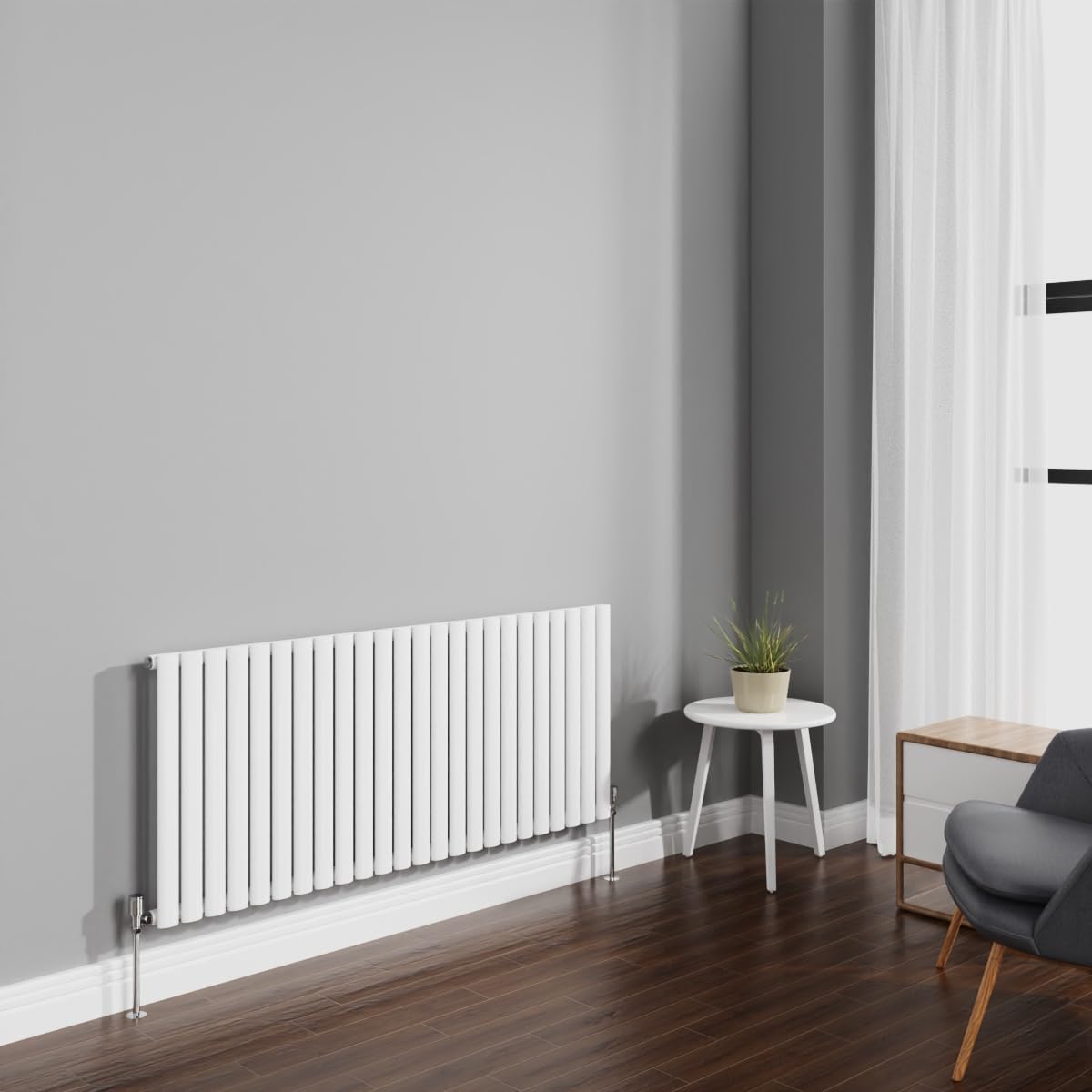 Radiateur horizontal ovale NRG 600x1416mm blanc pour chauffage central