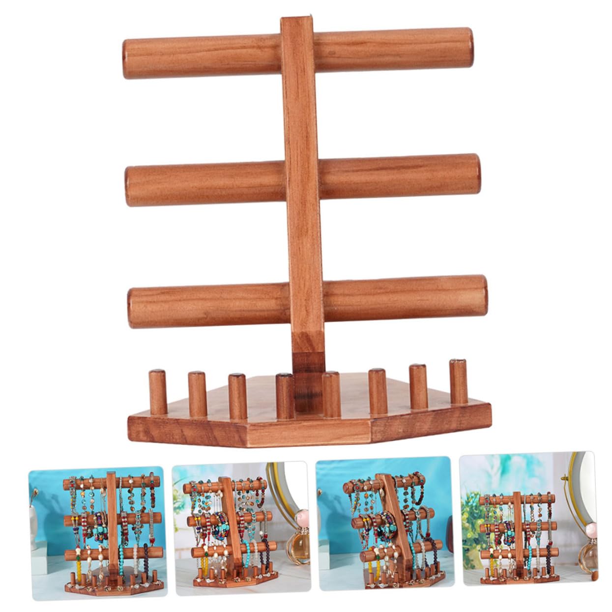 Holz Schmuckständer Multifunktional Armband Ringhalter Organizer Für Schreibtisch Mit Glatten Kanten Braun