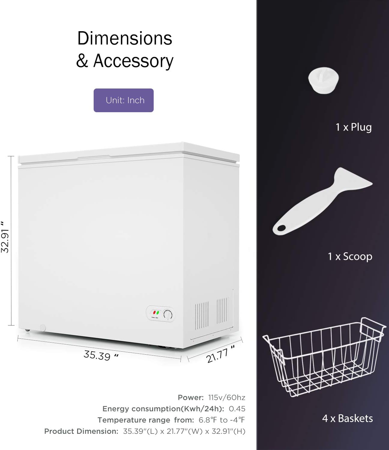 Freezer Removable Standing Compact Kitchen