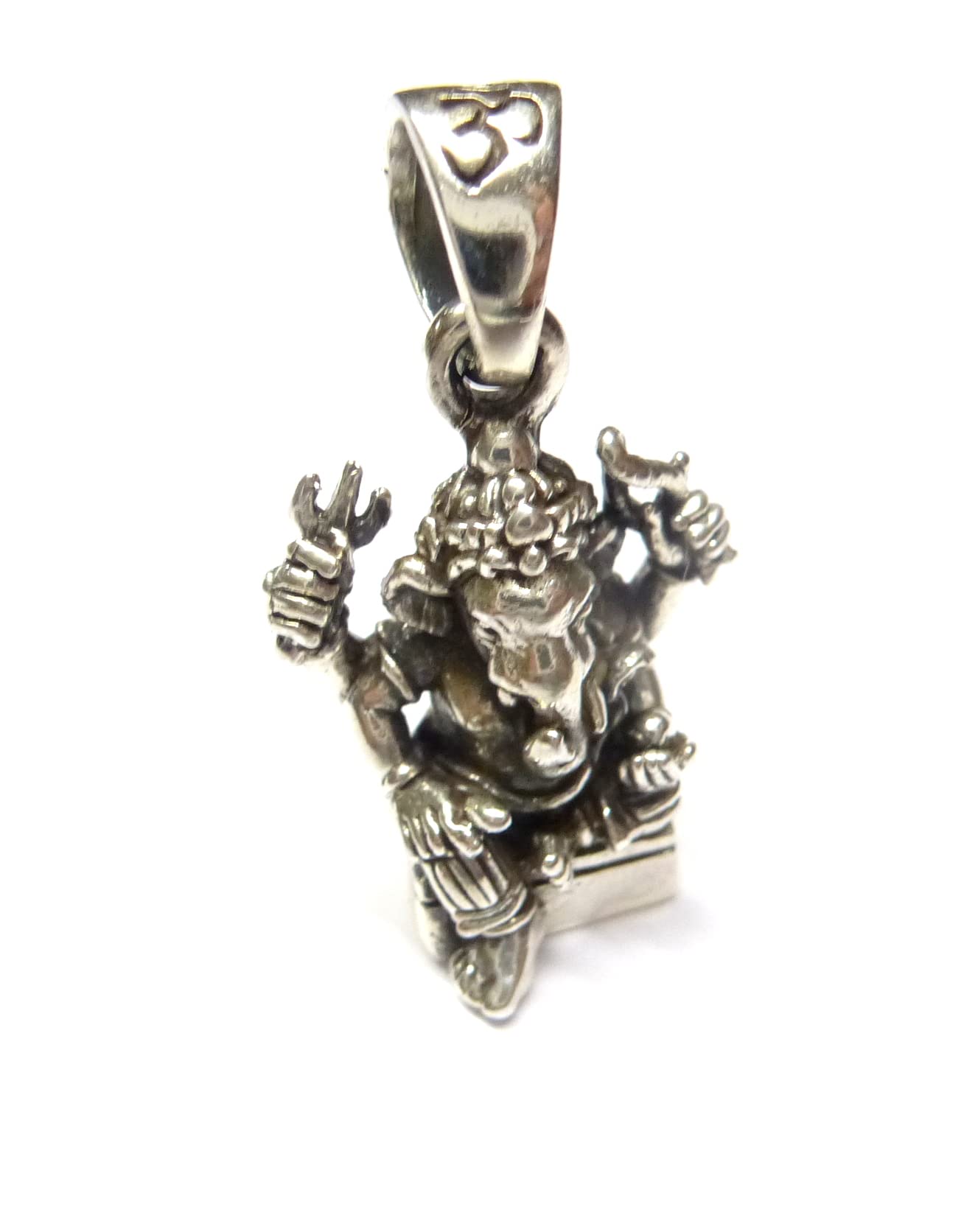 Ciondolo Ganesha, in argento Sterling lavorato con simbolo portafortuna, unisex