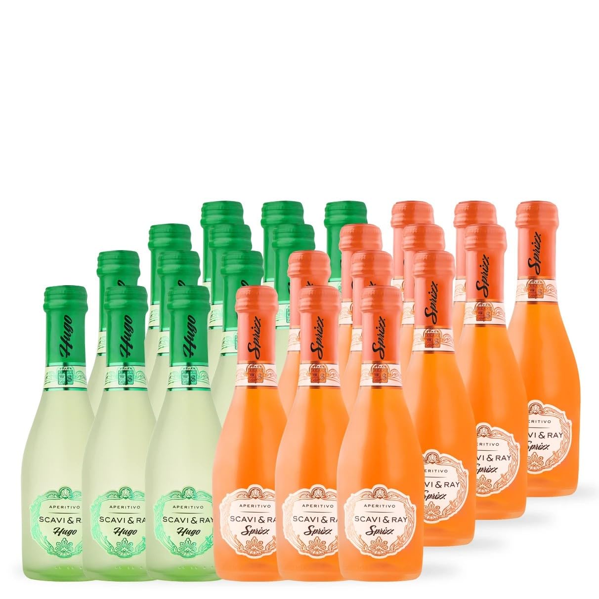 SCAVI & RAY Piccolo Mix Set – 24 x 0,2l Glasflaschen – Hugo Aperitivo & Sprizz Aperitivo – mediterrane Aperitif-Spezialitäten – Stilvoller Genuss für unterwegs & kleine Genussmomente