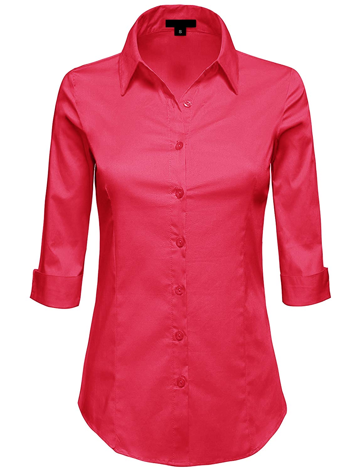 3/4 Sleeve Stretchy Button Down Collar Office Formal Casual Shirt Blouse for Women Fit (XS-6XL)