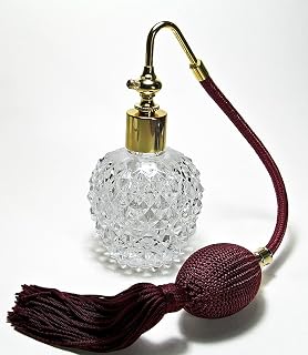 Refillable crystal perfume atomizer bottle with squeeze bulb and tassel spray mounting. (Wine Bulb Colour)