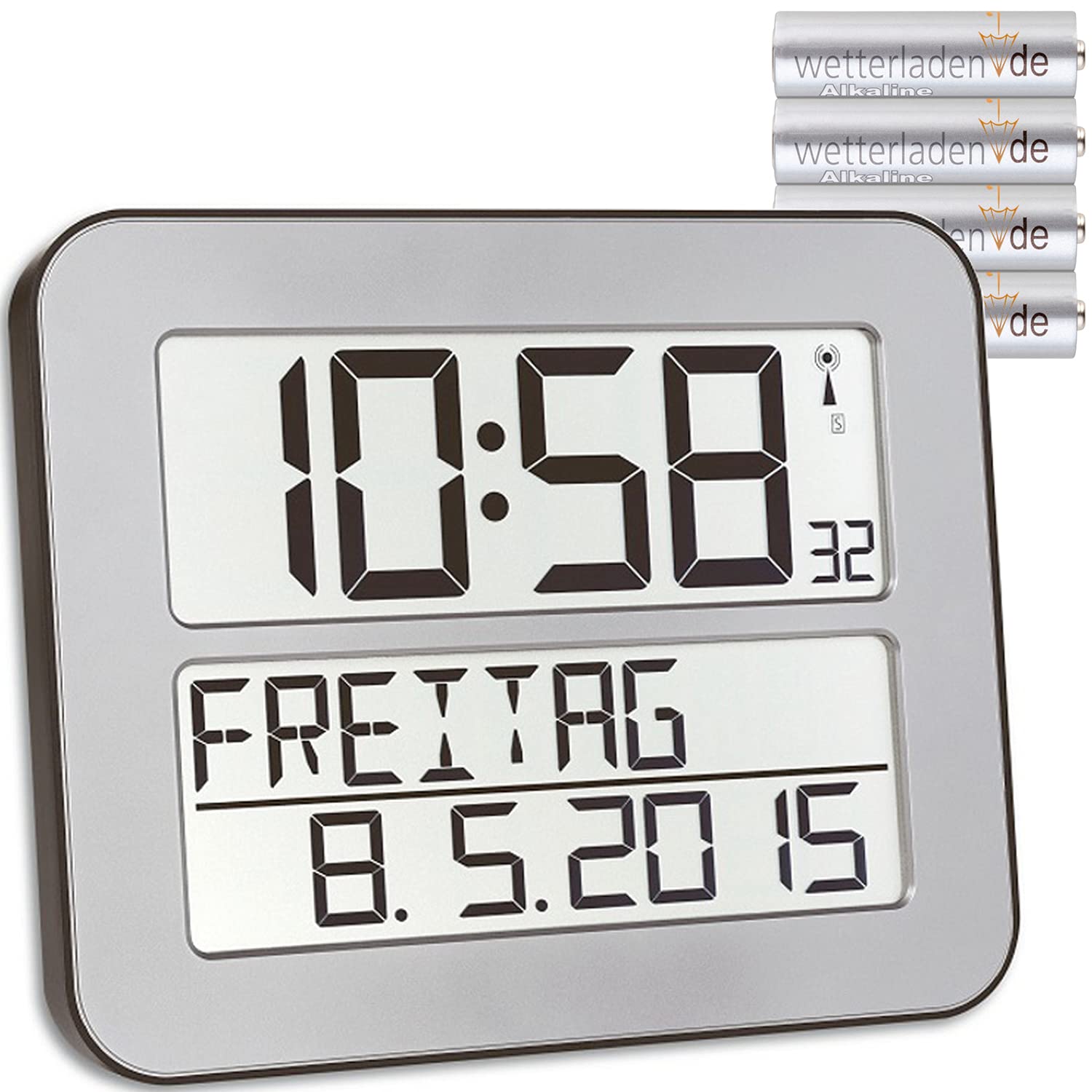 TFA Dostmann Timeline Max Funkuhr, Wanduhr, digital, mit Wochentag und Weckfunktion