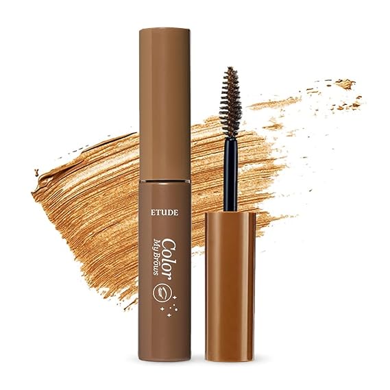 ETUDE Color My Brows، ماسكارا الحواجب، تلوين طبيعي ثلاثي الأبعاد، شمع العسل وشمع الكرنوبا، العناية بالحواجب المرطبة، صبغة الحواجب، ملمس جل ناعم، مكياج كوري، جمال، بني طبيعي (0.152 فل أوز)