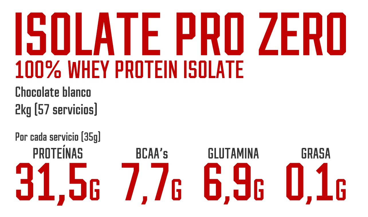 DMI Proteína ISOLATE PRO ZERO - Proteína para Recuperación y Desarrollo Muscular - 100% Aislado de proteína de suero con DigeZyme® y LactoSpore® - Sin Azúcares Añadidos (2 Kg, White Chocolate)