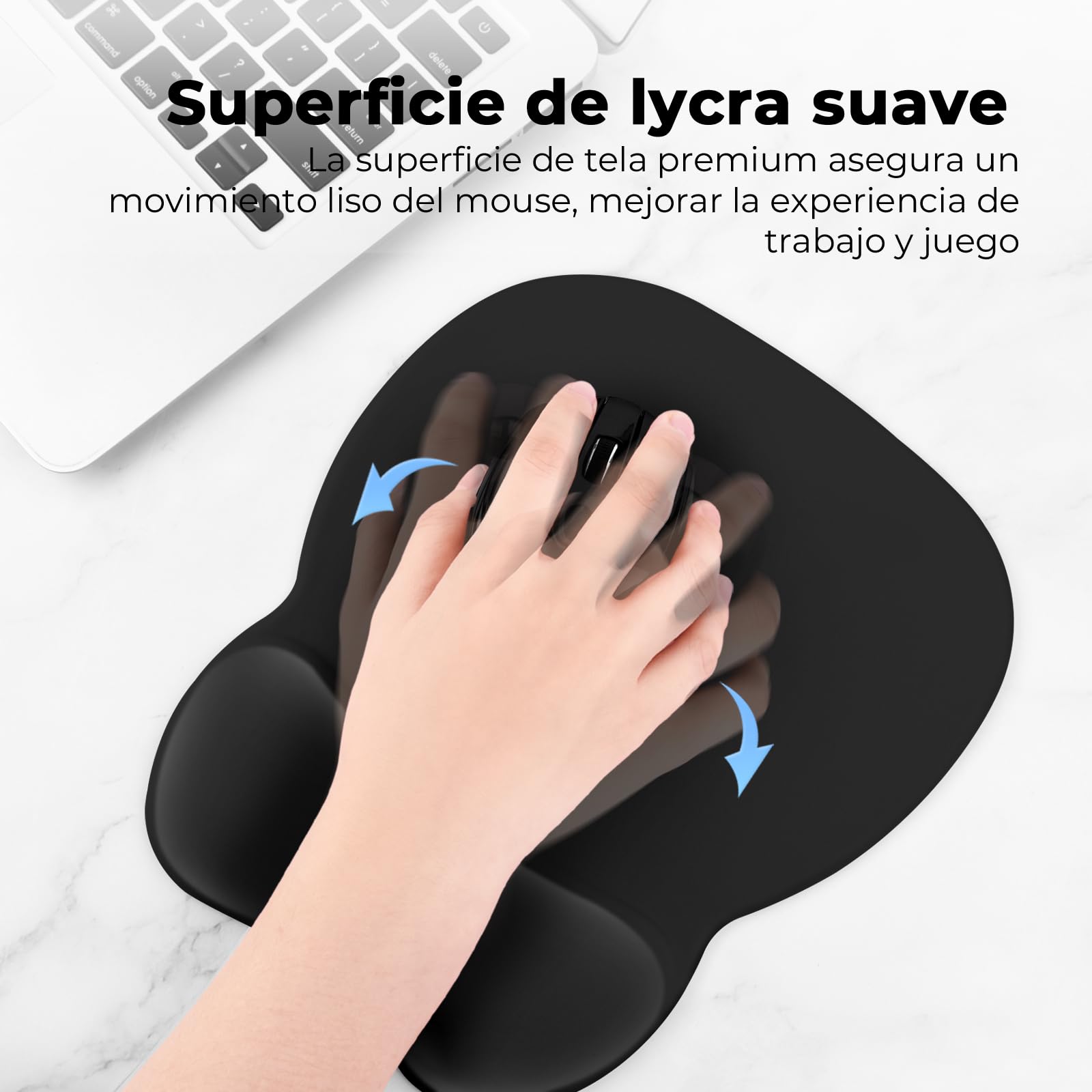 EooCoo Alfombrilla Ratón Ergonómico con Reposamuñecas, Gaming Mouse Pad con Tejido de Licra, Duradero Mousepad, Base no Deslizante, Alfombrilla de Ratón para PC, Portátil, Oficina y Hogar, Desk, Negro