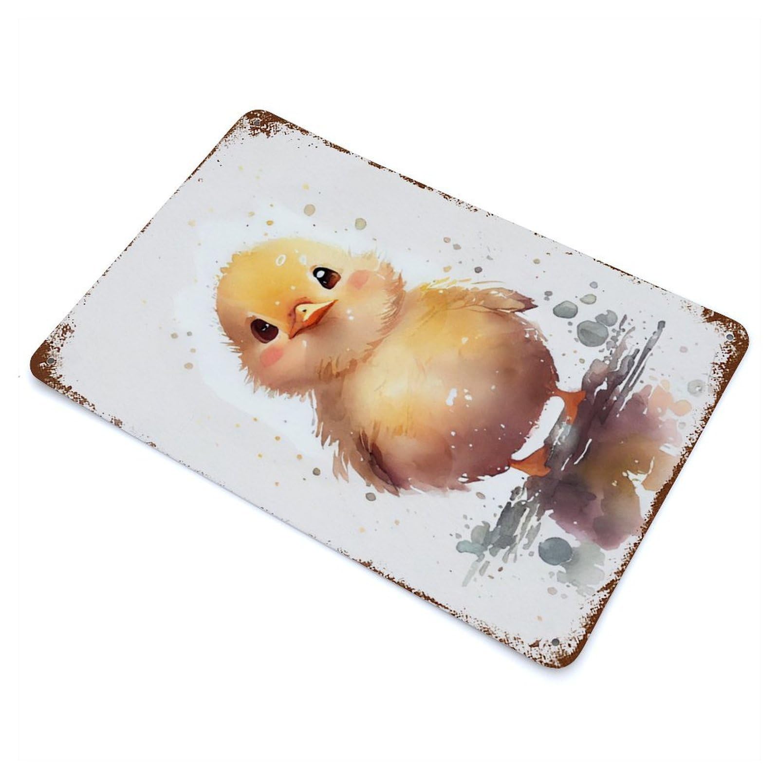 Duck Baby Puppy Aged Metal Wall Plaque 11.8"x7.9", Decorative Metal Wall Art for Garage, Pub Or Kitchen