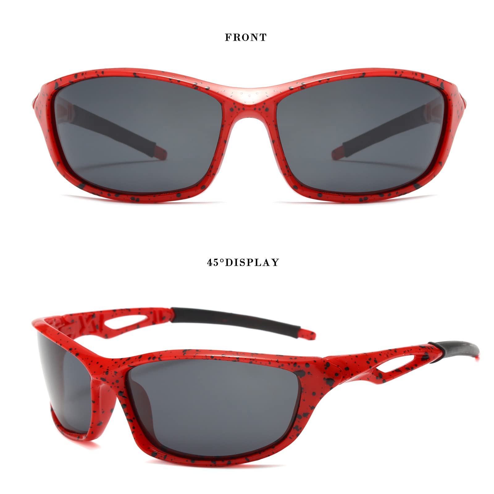 Long Keeper Polarized Sport Sunglasses - Women Men Running Driving Fishing Sunglasses Wrap Around Hiking Sun Glasses (Red Grey)