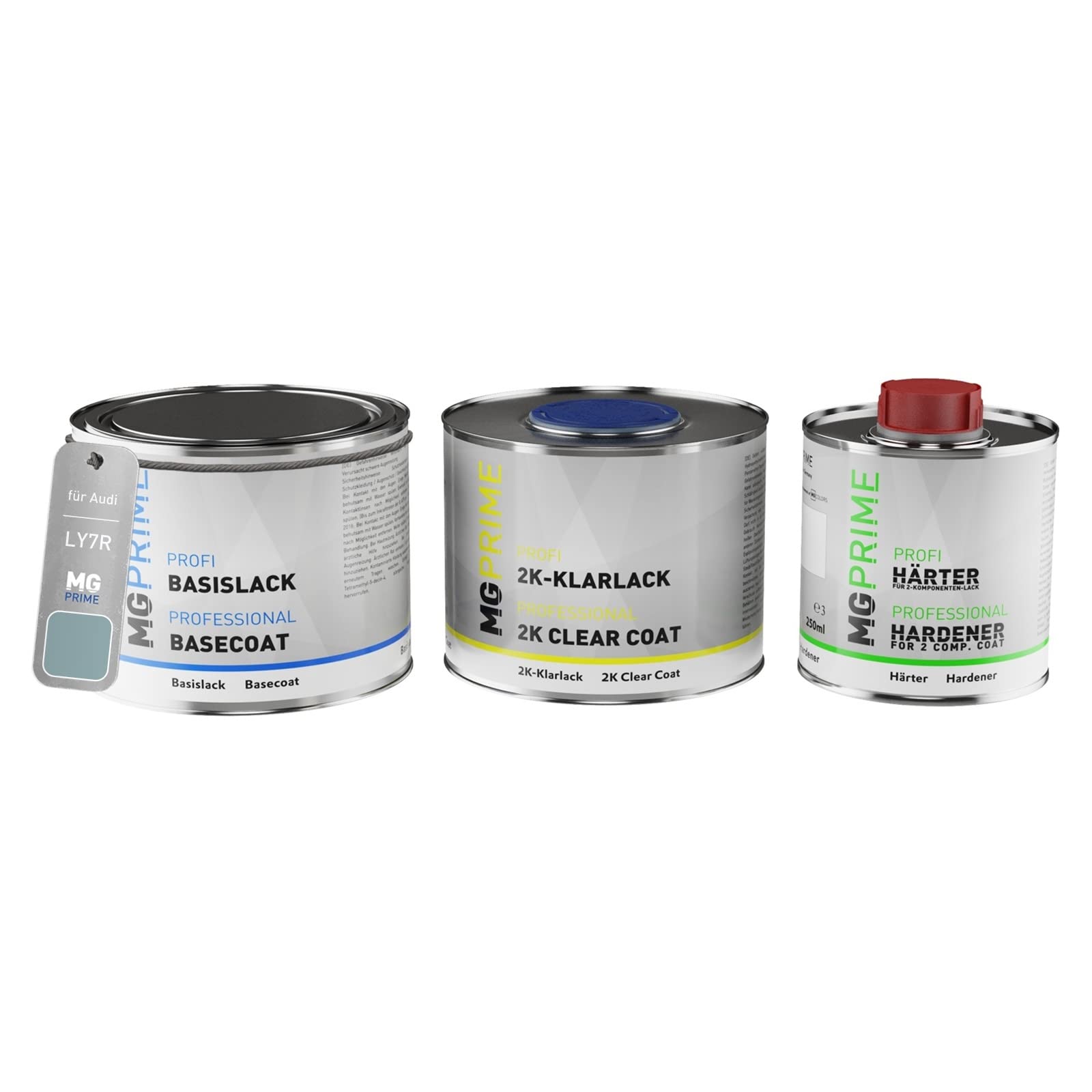 Kit Vernice MG PRIME Per Audi LY7R Crystal Blue Metallic – Base 0,5L + Trasparente 2K 0,5L + Indurente 0,25L