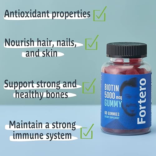 Miniatura 3 de FORTERO Paquete de 6 Gomitas de biotina para el crecimiento del cabello  Vitamina gomosa con biotina, vitamina A y D, ácido fólico  Biotina 5000 mcg