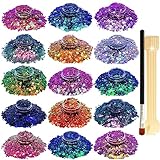 Nail Glitter SUPGIFT 15 Colors 130g Holographic Chunky Cosmetic Chameleon Sequins for Makeup Hair Bo