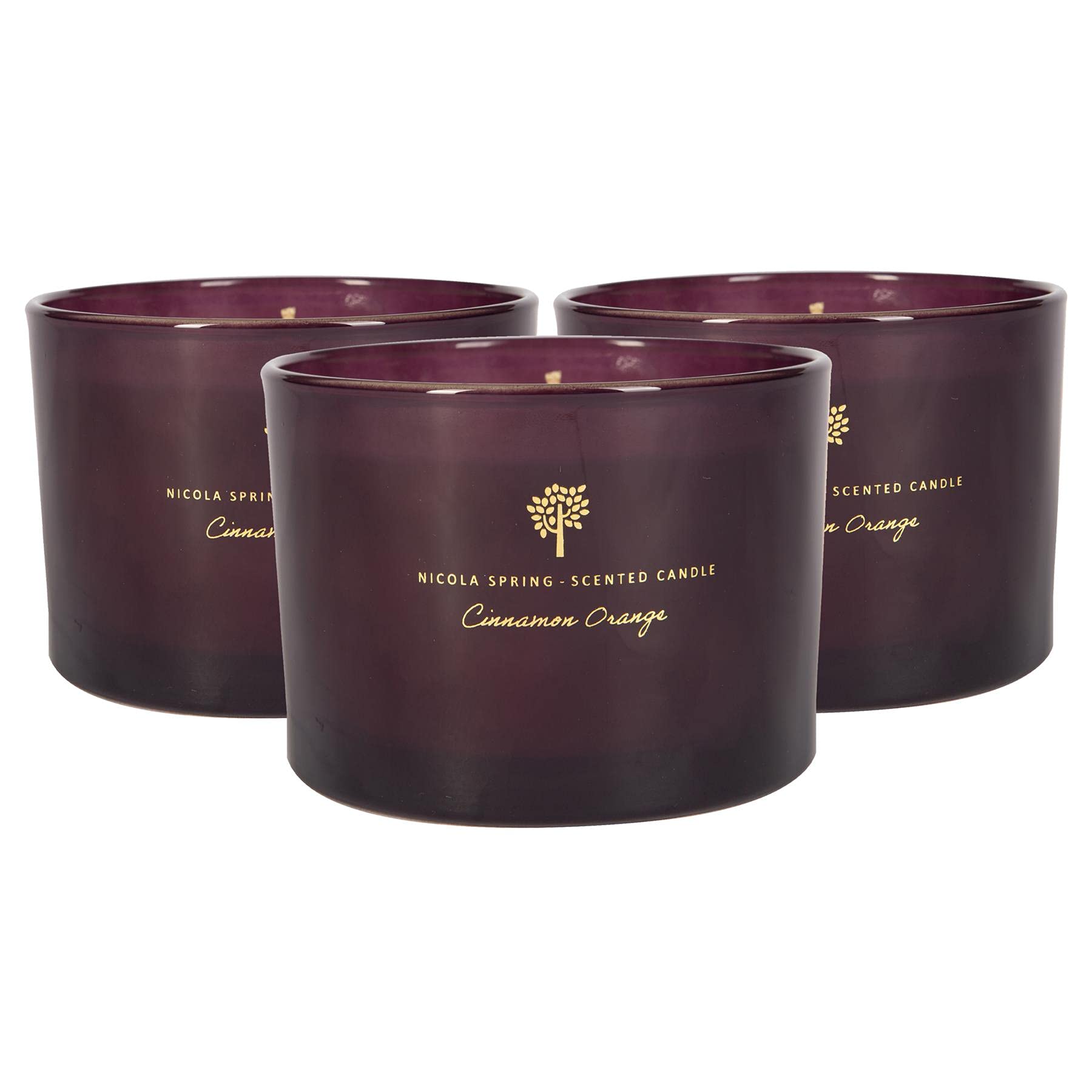 Nicola Spring Cinnamon & Orange Scented Candle - 350g - Pack of 3-38 Hour Burning Time Natural Soy Wax Double Wick Candles Relaxing Fragrance Aromatherapy Gift Set