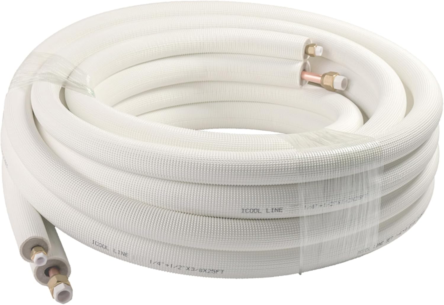 ICOOL 25 Ft. Mini Split Line Set, 1/4" & 3/8" O.D. Twin Copper Pipes, 3/8" Thickened PE Insulated Coil Copper Line with Nuts for Air Conditioner HVAC Refrigeration and Heating, without Fittings