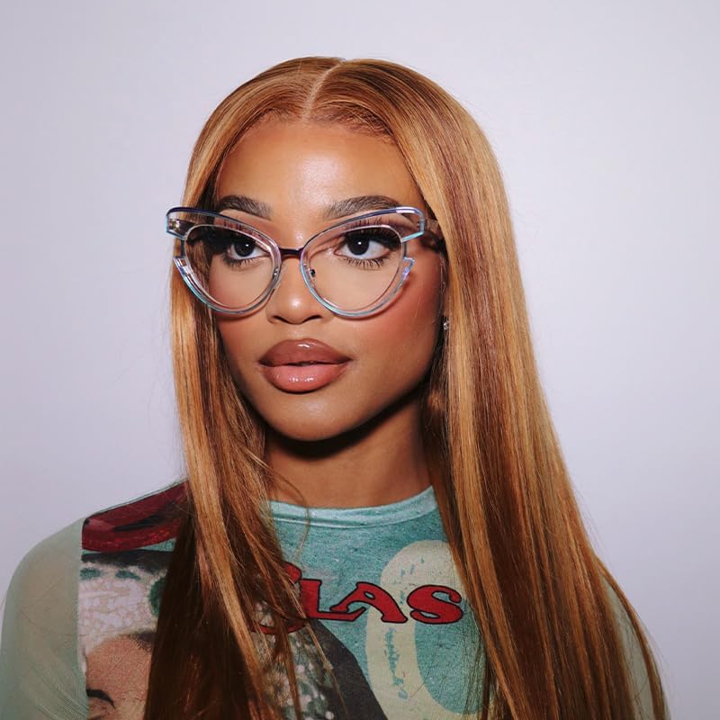 Miniatura 3 de VOOGLAM Elegantes gafas de bloqueo de luz azul de ojo de gato de gran tamaño para mujer, antifatiga ocular, gafas UV Jazzy