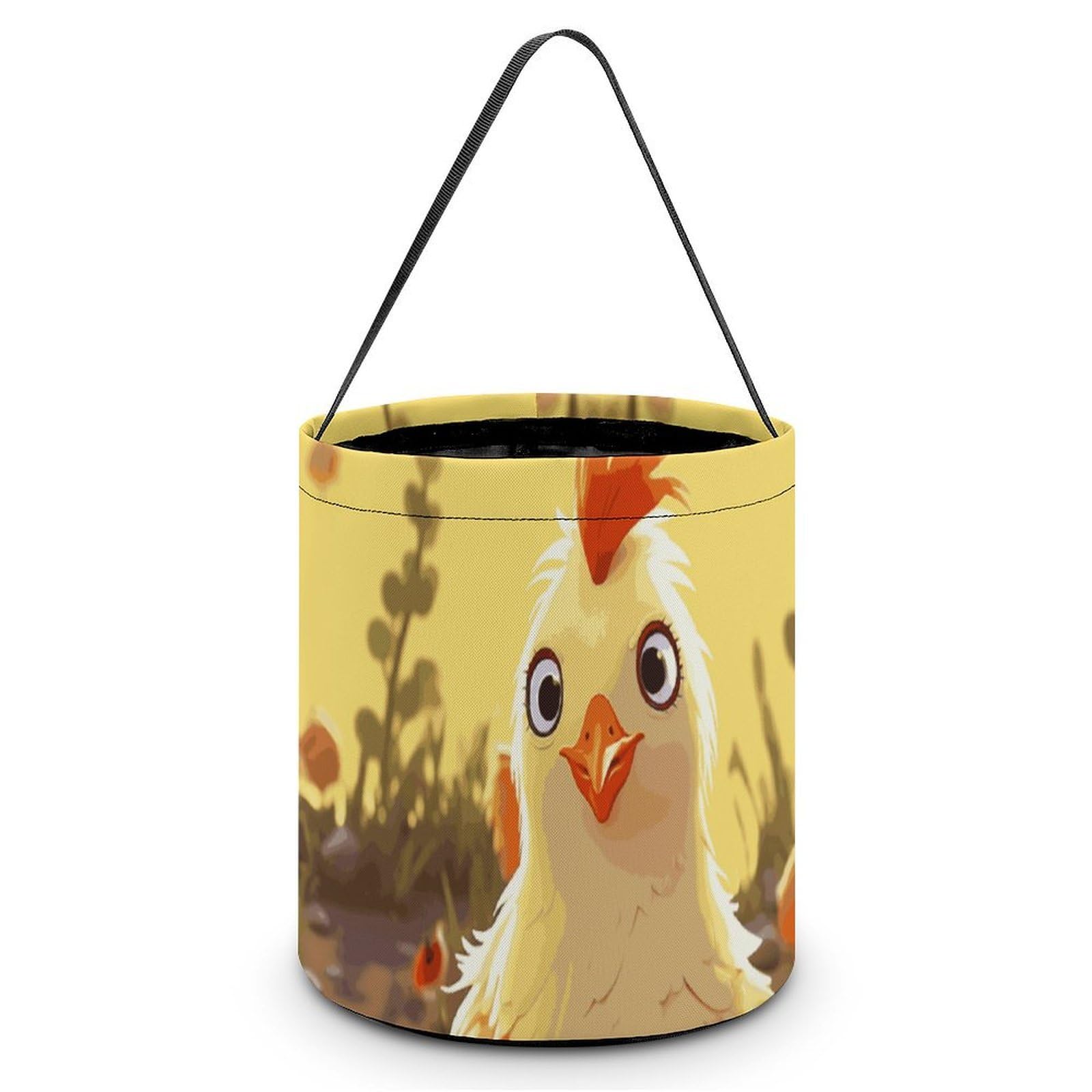 JTREHY Chicken Chick Candy Basket Hand-held Portable Candy Basket Collapsible Reusable Candys Bags Trick Or Treat Bags Party Festival Gift Bucket