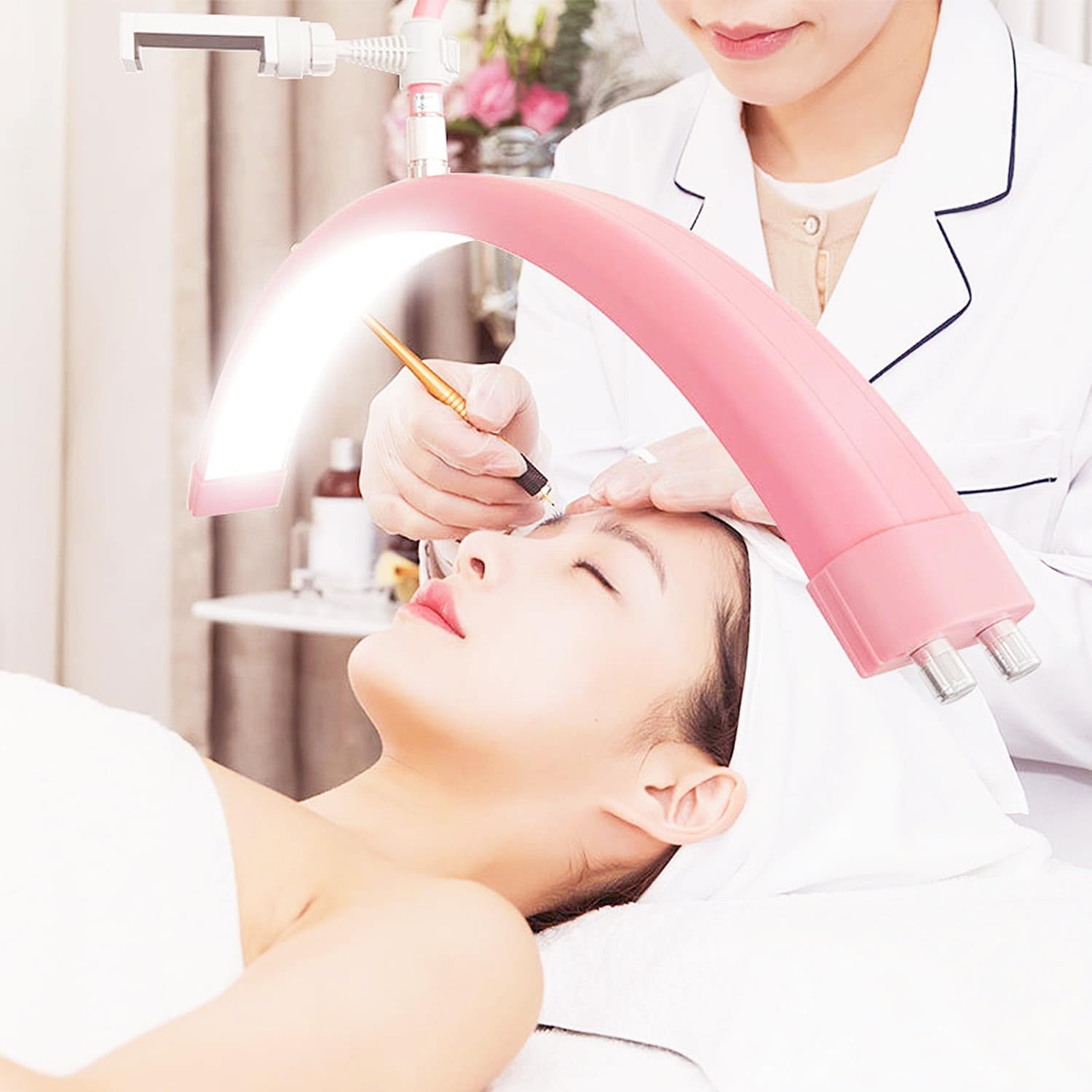 toyshi Eyelash Half Moon Lamp for Lash Extension, Lighting for Beauty, LED Floor Light, Skincare, Lashes, Eyebrows, Filming Content Creation Pink