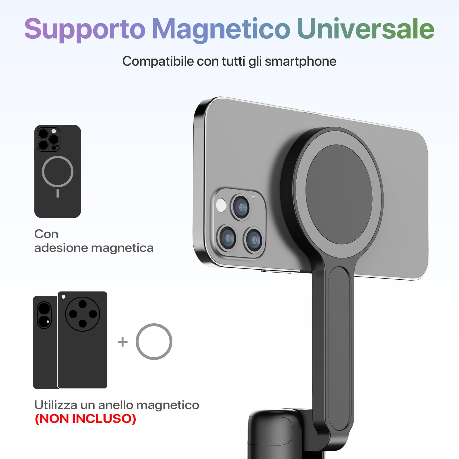 Moman Treppiede Smartphone 167cm, Bastone Selfie Magnetico a Doppia Faccia, Trepiedi con Installazione Automatica Telecomando Wireless per Cellulari iPhone e Android