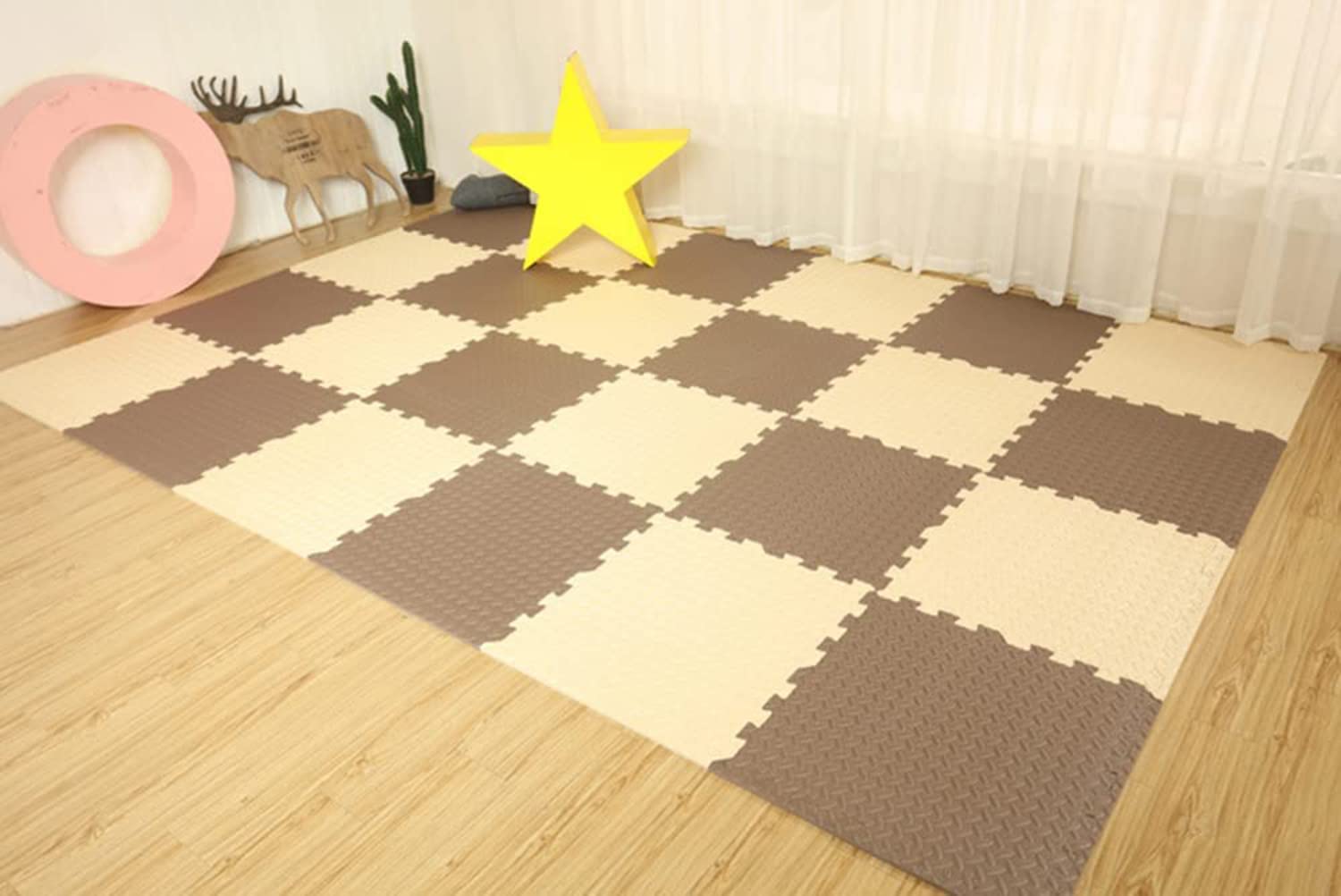 18 Piezas Alfombra Puzzle para Niños Bebe Infantil, Puzzles de Suelo de Goma EVA Suave, Alfombras de Juego, Alfombrillas para Puzzles 30x30x1,2 cm, Beige + Marrón