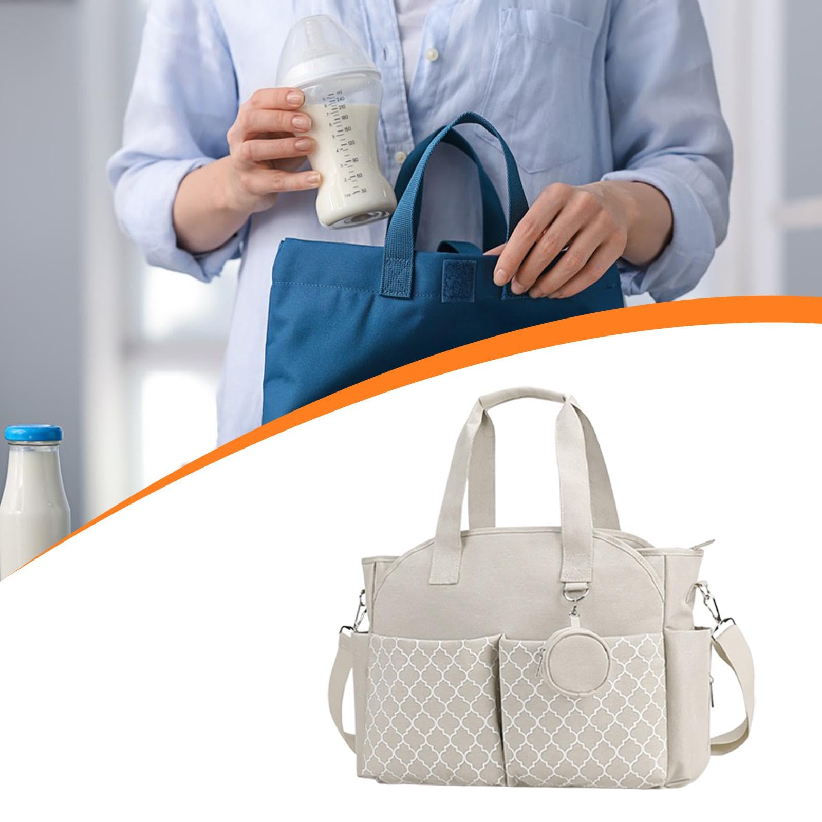 Sac à Langer Élégant avec Grande Capacité de Rangement pour Couches Vêtements de Bébé Lingettes et Accessoires Fabrication en Tissu Effet Velours, Blanc Beige