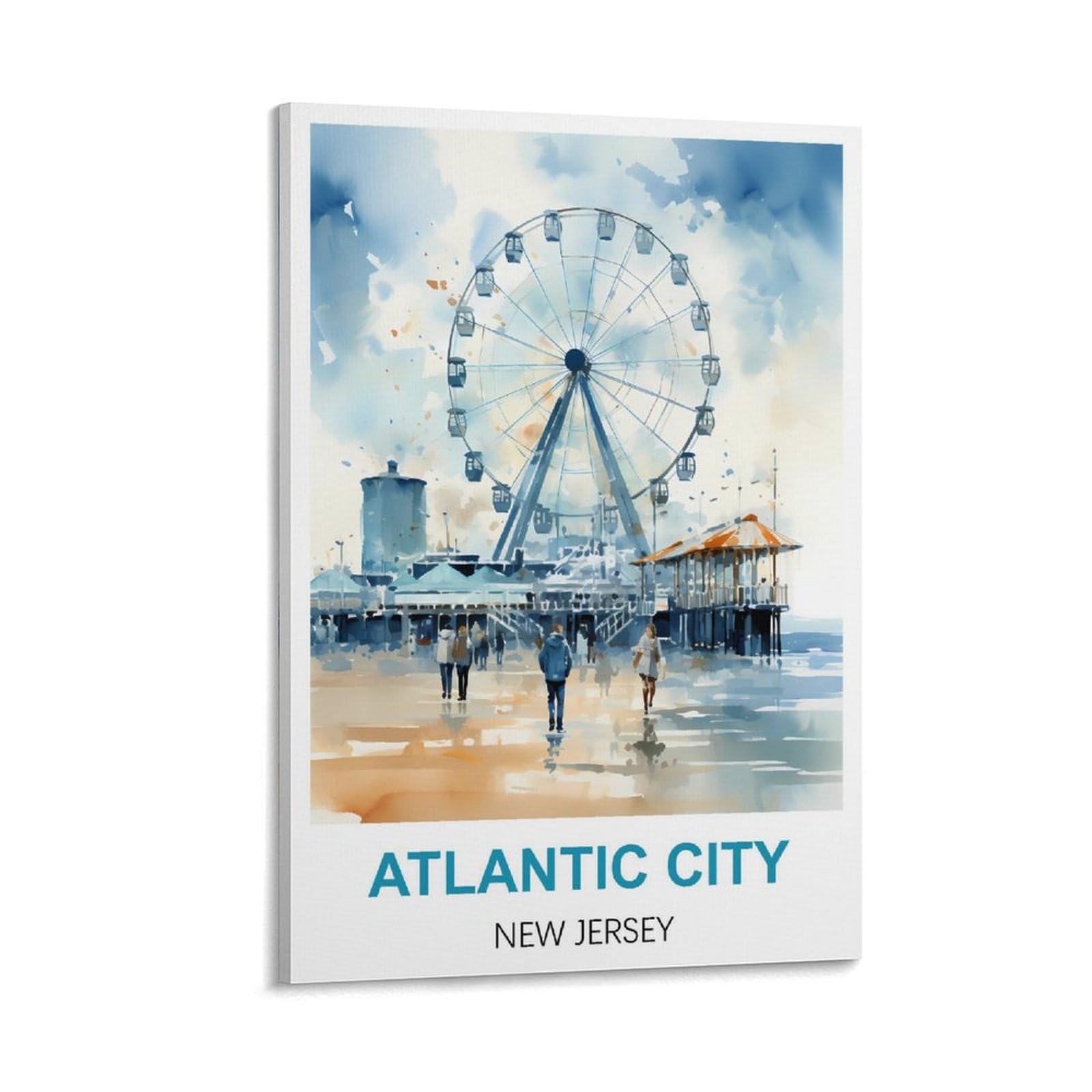 ZCAIJND Atlantic City New Jersey Vintage Travel Poster 08x12inch(20x30cm) Painting Canvas Wall Posters And Art Picture Print Modern Family Bedroom