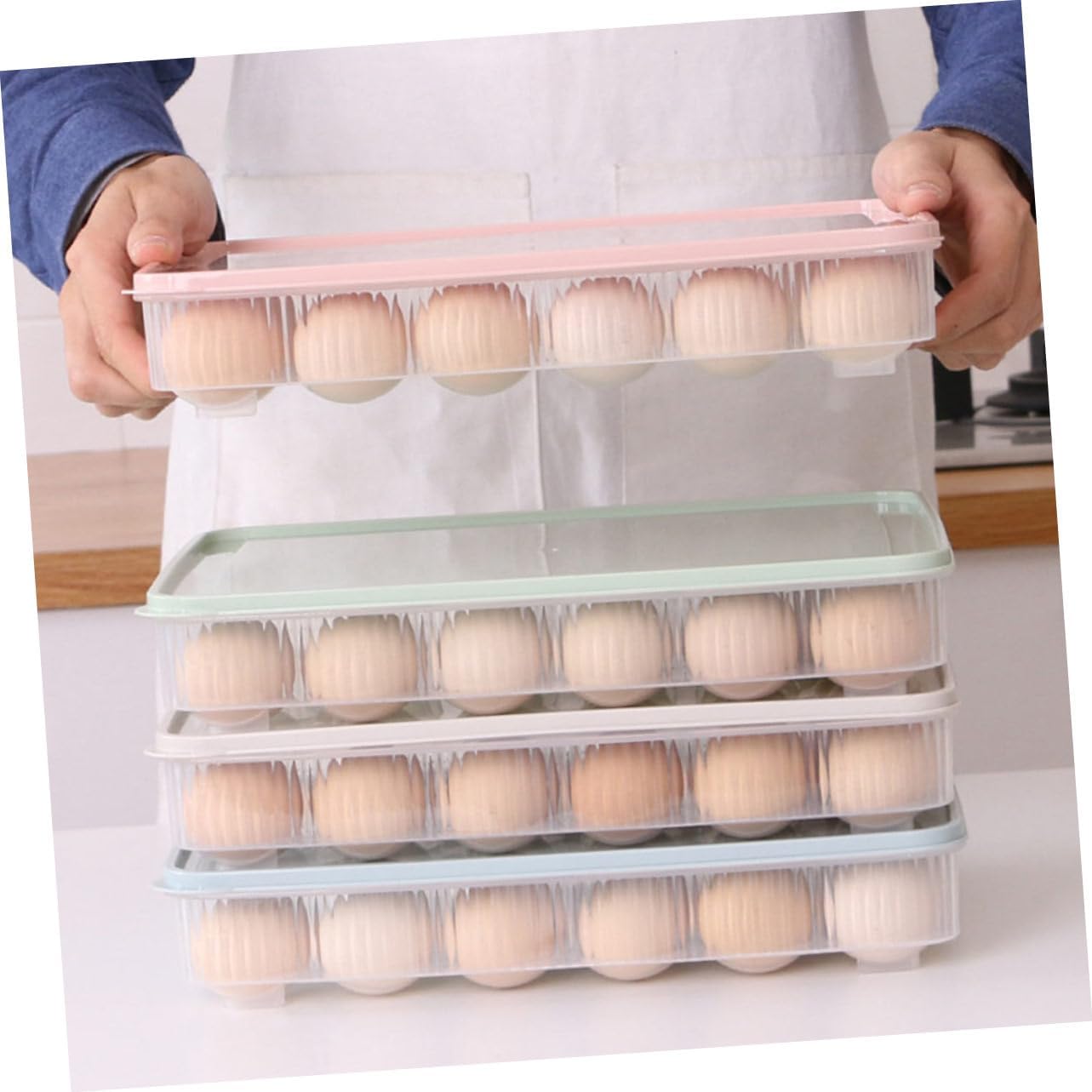 2pcs Stackable Storage Box Lid Transparent Refrigerator Organizer for Kitchen Food-safe Holder to Keep Fresh and Secure