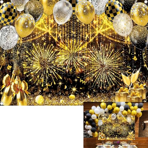 Black Gold Glitter Backdrop Black and Gold Ballon Photography Background Prom New Years Wedding Birthday Party Decoration Banner Photo Supplies (Gold, 8x6FT(94 x 70 inch))