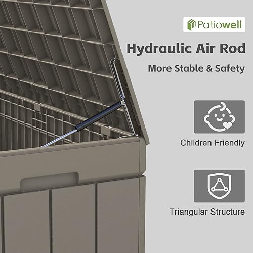 Vista 93 de Patiowell 30 Gallon Resin Deck Box, Outdoor Storage Box for Patio Furniture, Deliveries, Pool Supplies,Waterproof and Lockable, Grey