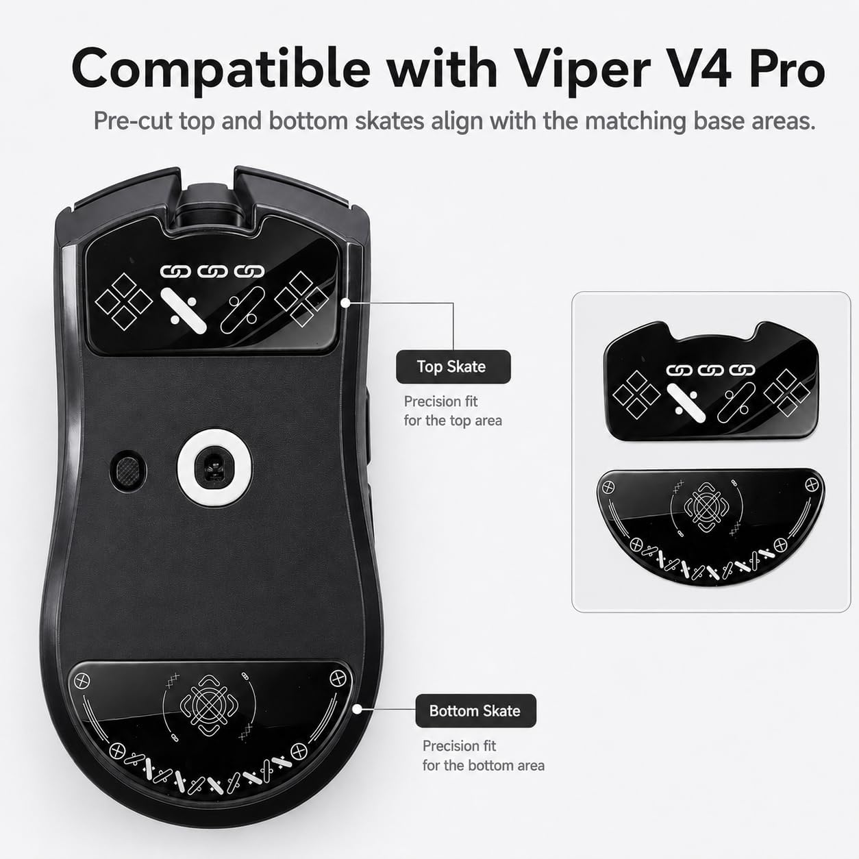Glass Mouse Skates Compatible with Razer Viper V4 Pro | Mouse Feet Pads Smooth Durable Slim 2.5D Curved Edge Game Mice Feet Replacement Accessories