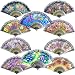 Grosun 10pcs Spanish Floral Folding Hand Fan Sequin Fabric Folding Handheld Hand Fan, Random Color