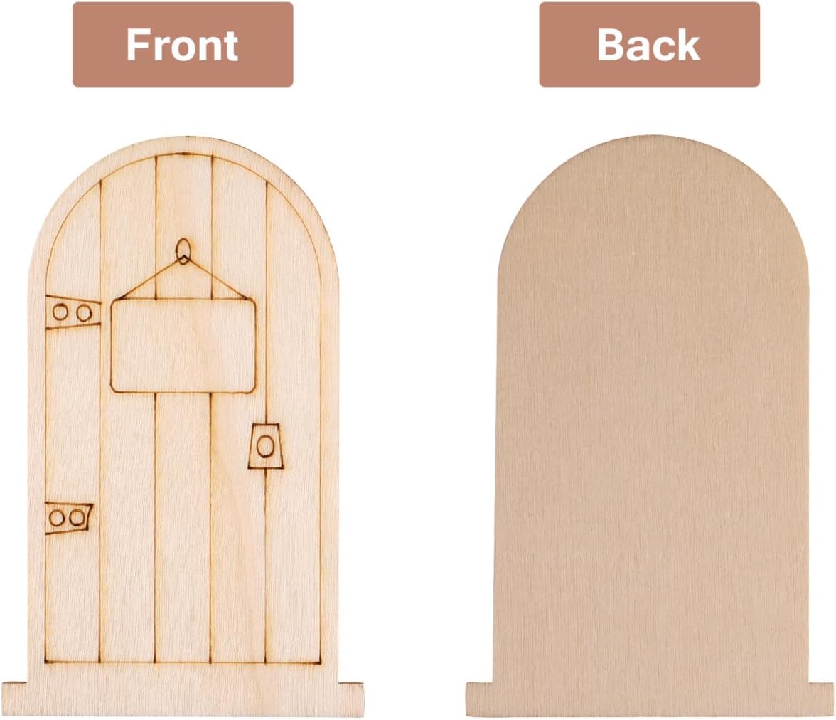 Vosarea 50PCS Fairy Theme Mini Doors Wooden Miniature Doors Wood Fairy Garden for Art and Crafting