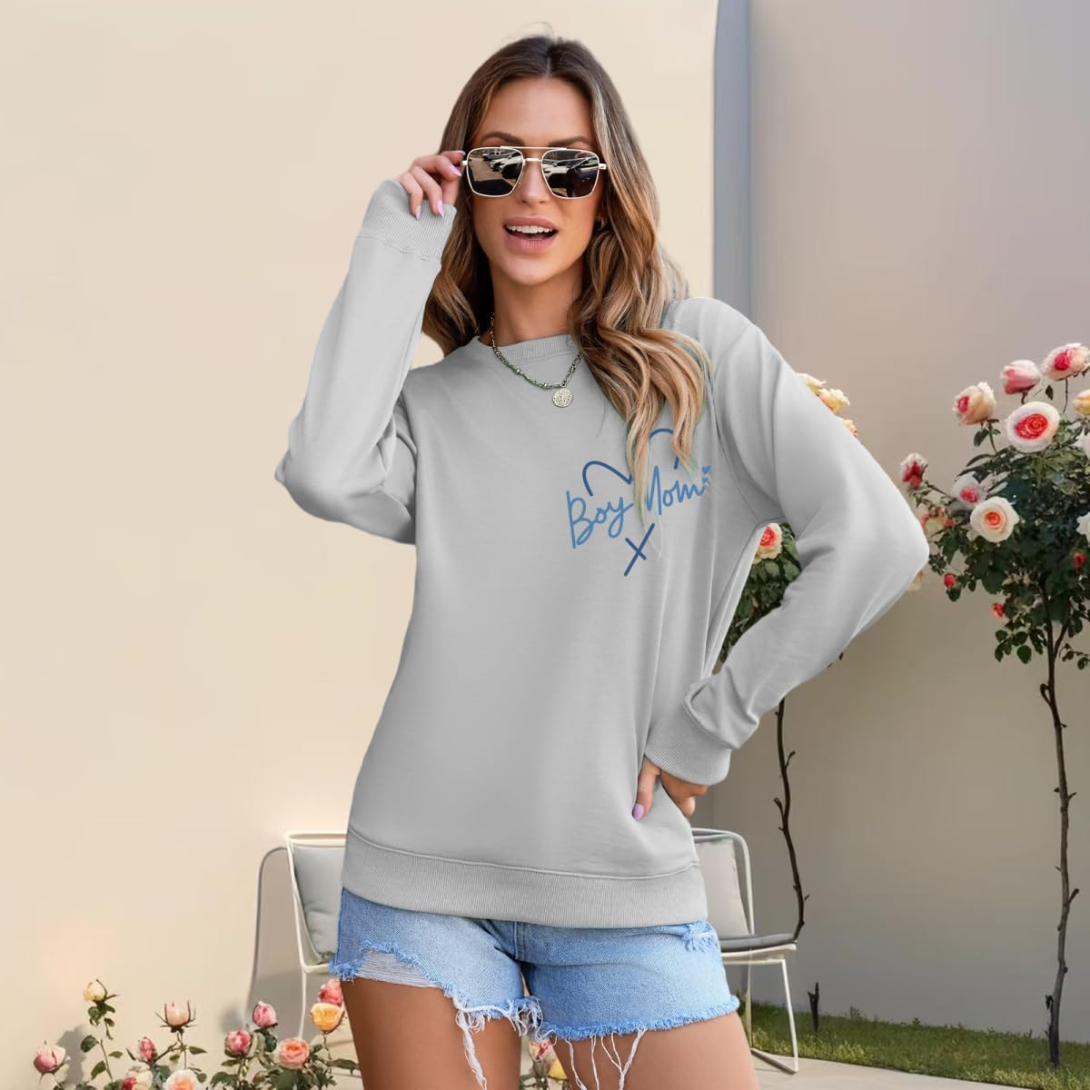 Boy Mom Sweatshirt for Women Funny Mama Graphic Tees Pullover Sweaters Long Sleeve Crew Neck Tops Boy Mom Shirt
