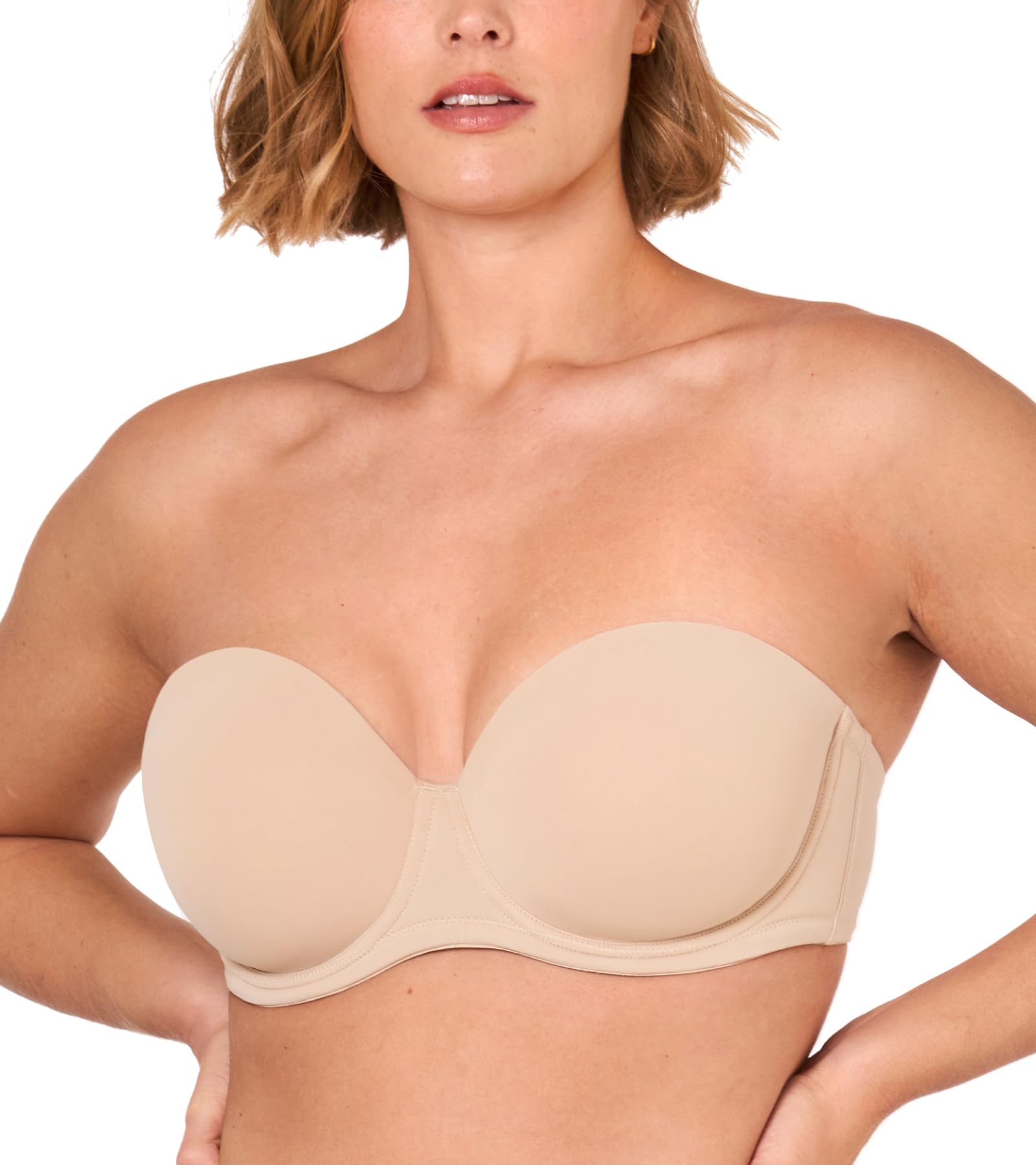 Delimira Women's Beige Strapless Bra Push Up For Bigger Bust Multiway Underwire Smooth Bandeau Bra 42C