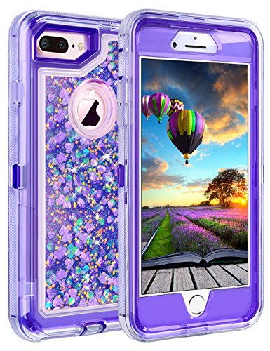 Coolden Case for iPhone 8 Plus Case Protective Glitter Case for Women Girls Cute Bling Sparkle 3D Quicksand Heavy Duty Hard Shell Shockproof TPU Case for iPhone 6s Plus 7 Plus 8 Plus, Purple